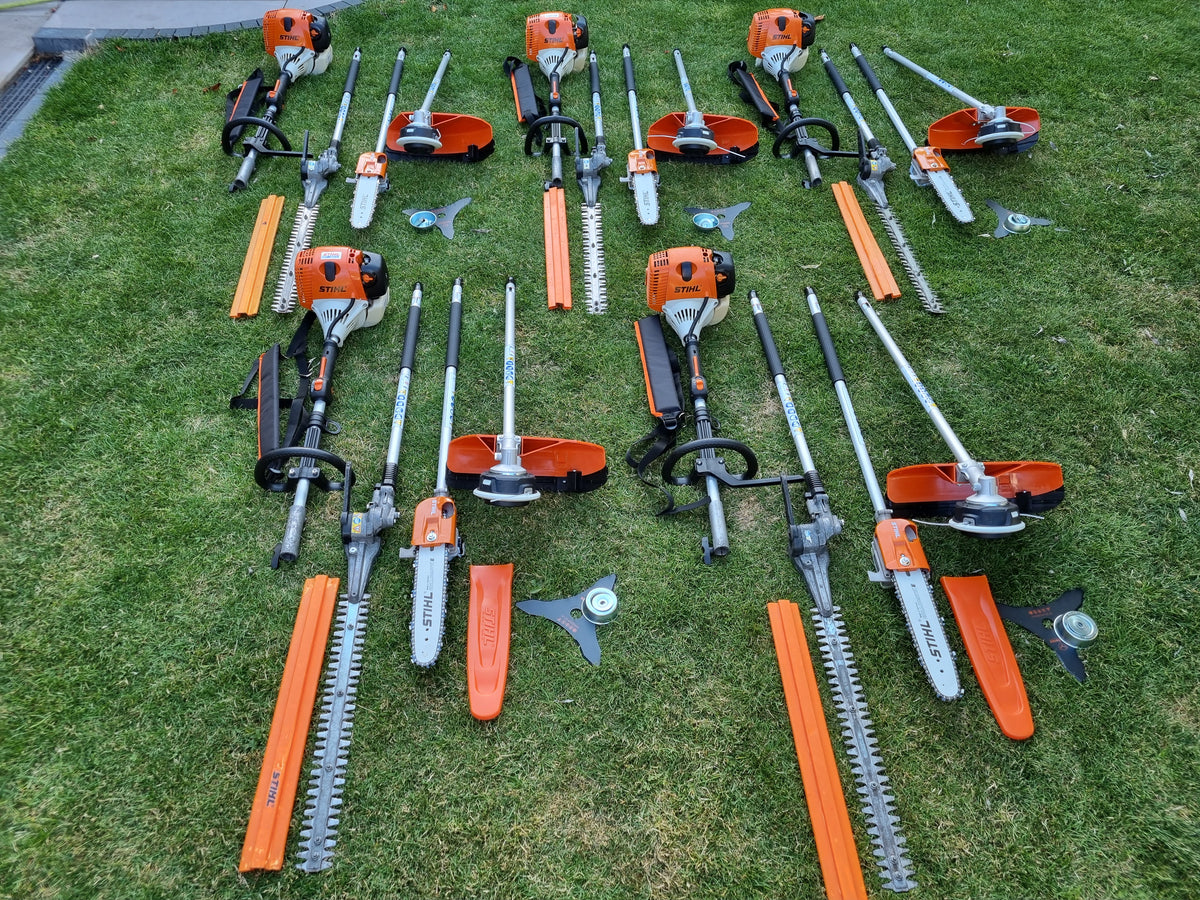 USED Stihl KM100R professional combi set. strimmer, long reach hedge cutter pole saw