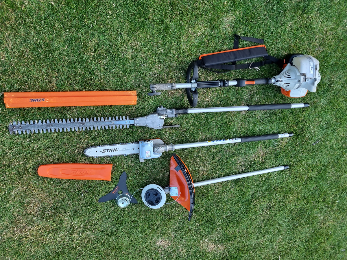 USED Stihl KM100R professional combi set. strimmer, long reach hedge cutter pole saw