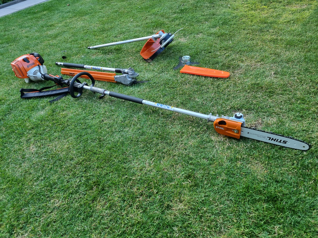 USED Stihl KM100R professional combi set. strimmer, long reach hedge cutter pole saw