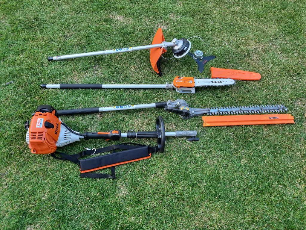 USED Stihl KM100R professional combi set. strimmer, long reach hedge cutter pole saw