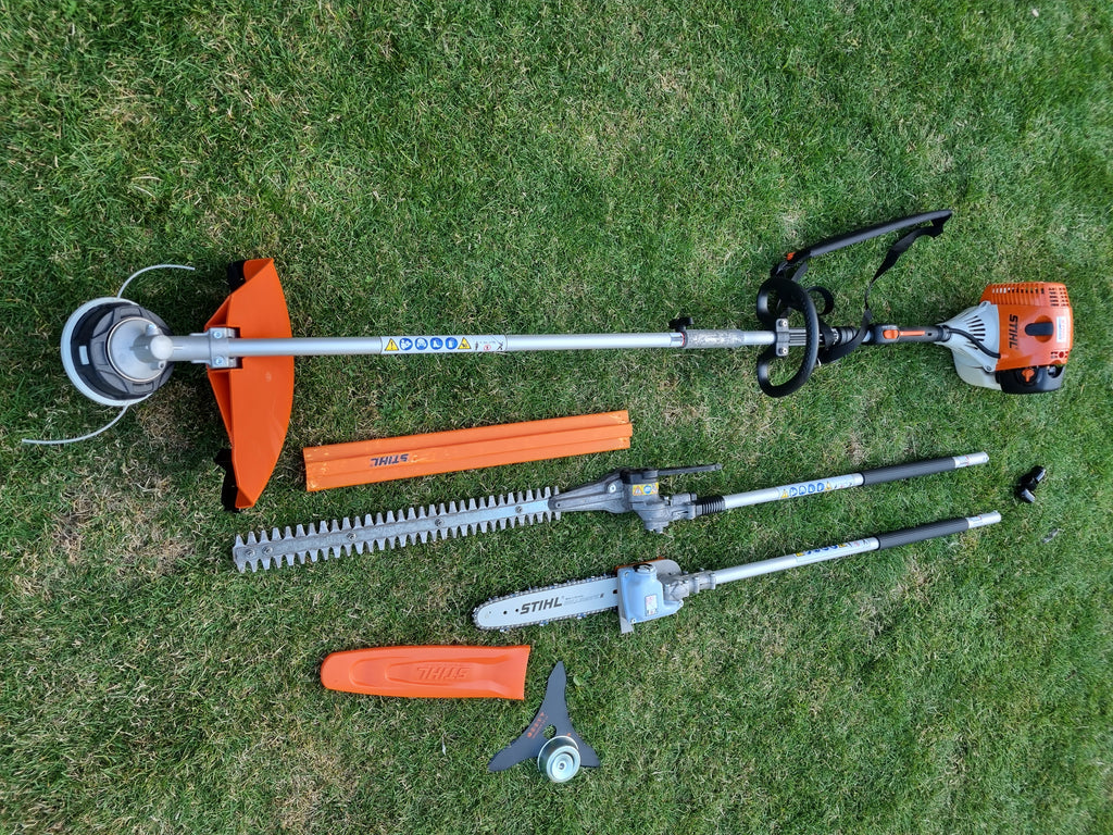 USED Stihl KM100R professional combi set. strimmer, long reach hedge cutter pole saw