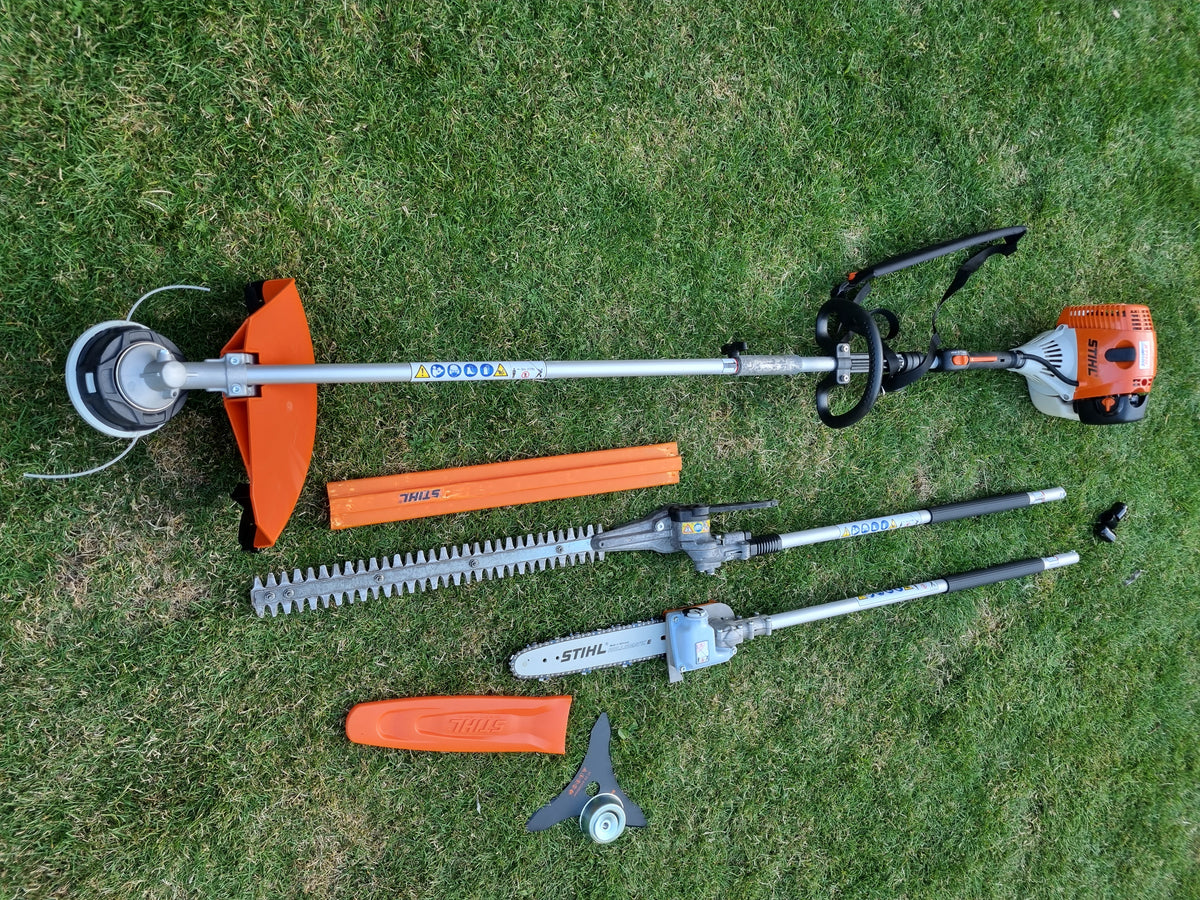 USED Stihl KM100R professional combi set. strimmer, long reach hedge cutter pole saw