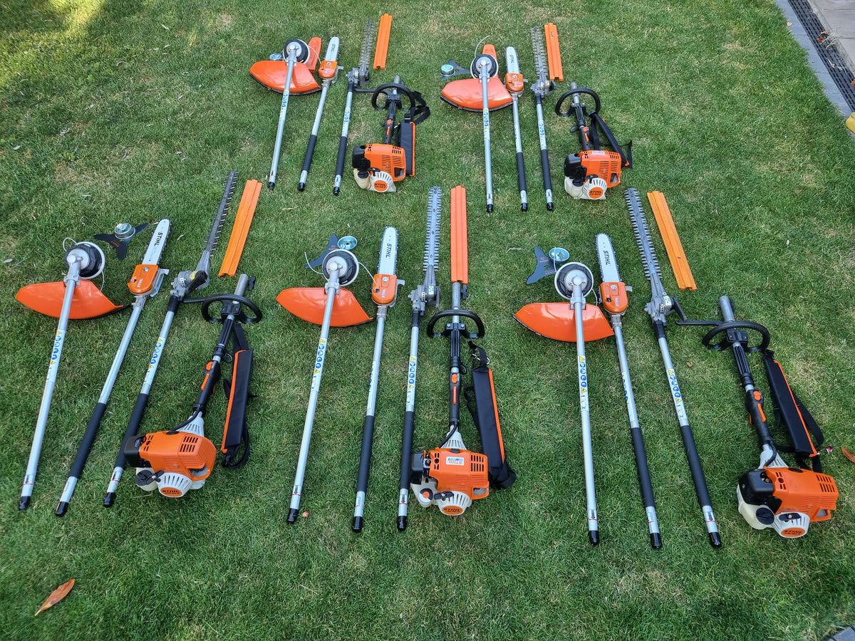 USED Stihl KM100R professional combi set. strimmer, long reach hedge cutter pole saw