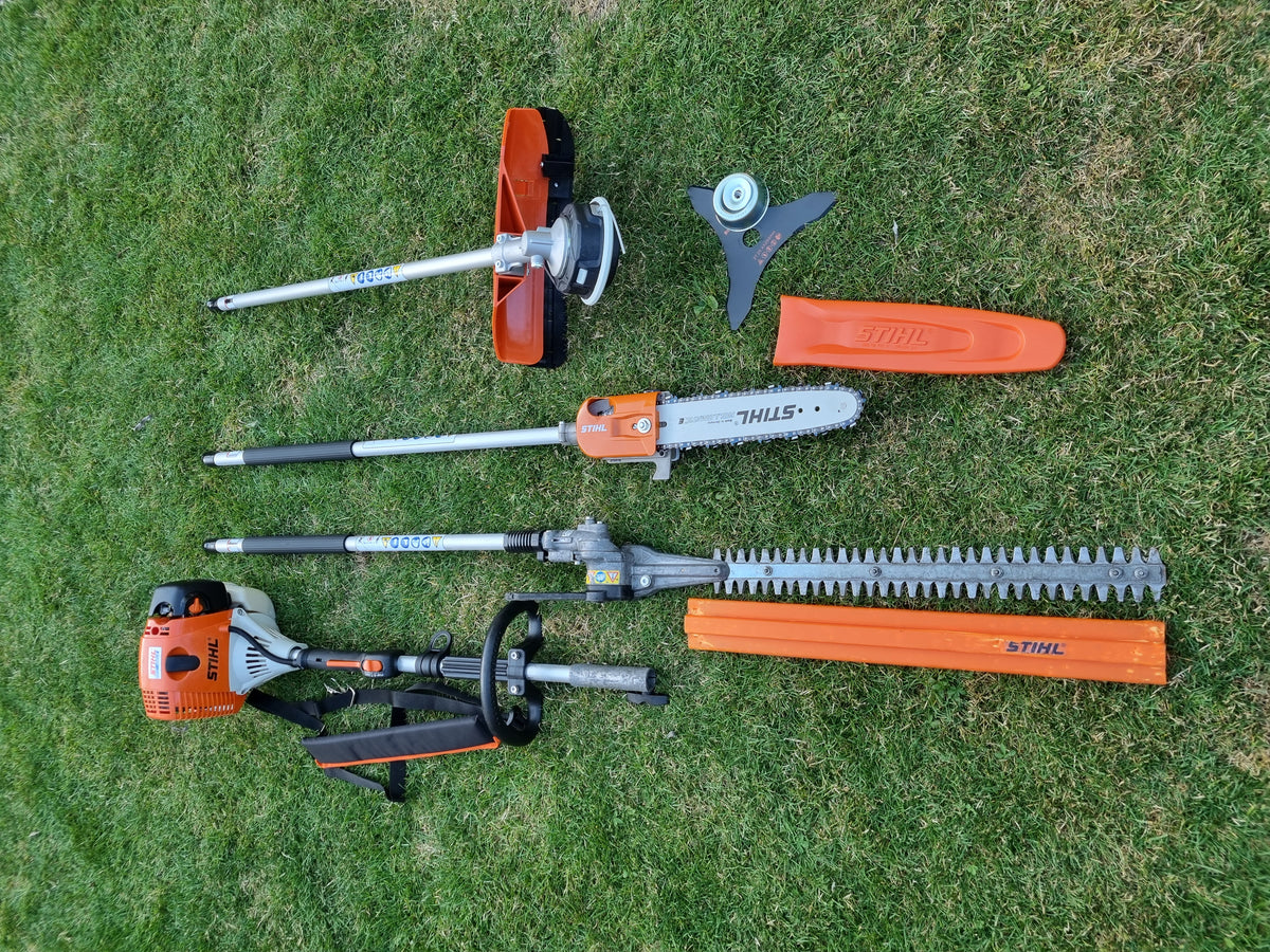 USED Stihl KM100R professional combi set. strimmer, long reach hedge cutter pole saw