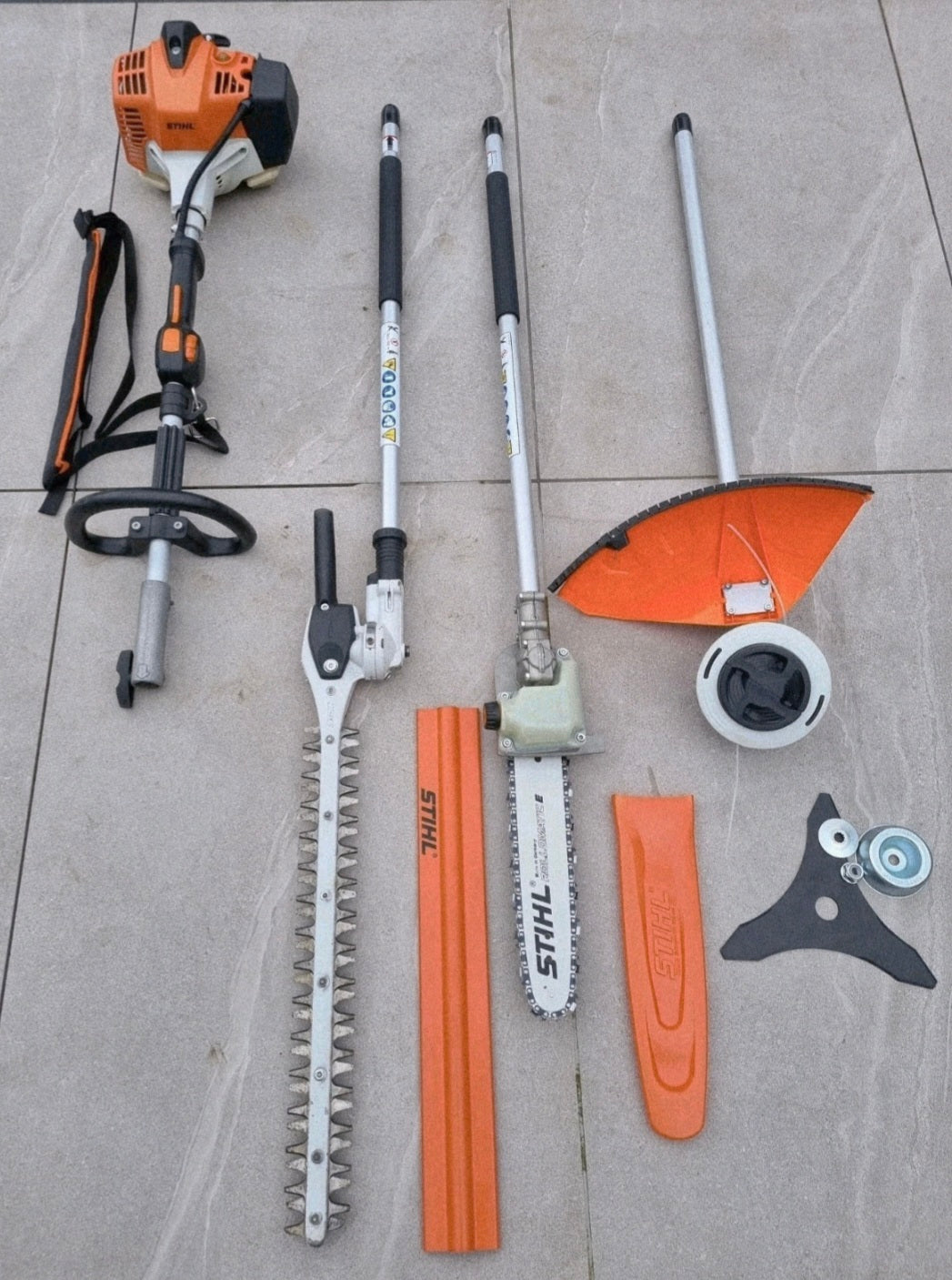 Stihl km94 Kombi set strimmer, pole saw, hedge cutter. Stihl ms291 chainsaw 16' bar. Stihl BR500 blowers