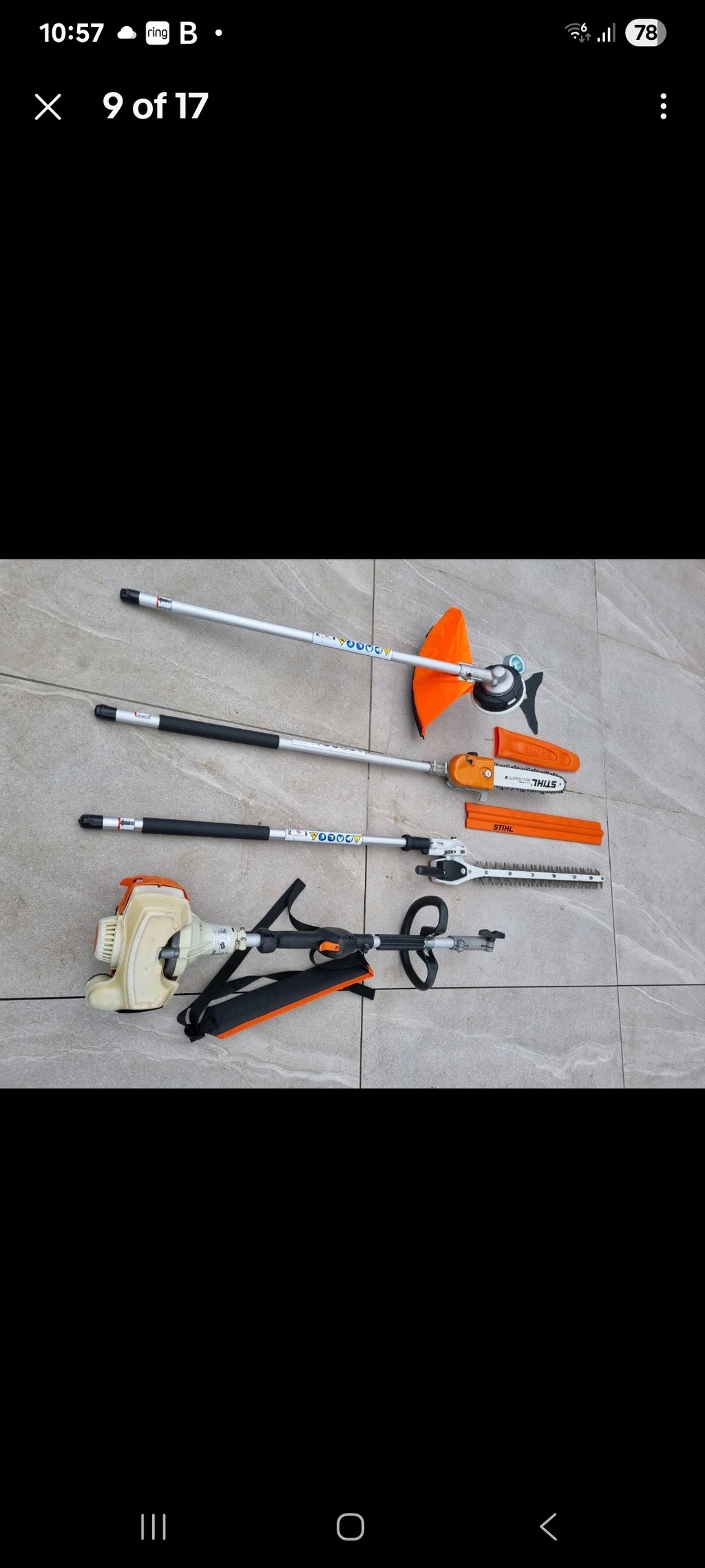 Stihl km94 Kombi set strimmer, pole saw, hedge cutter. Stihl ms291 chainsaw 16' bar. Stihl BR500 blowers